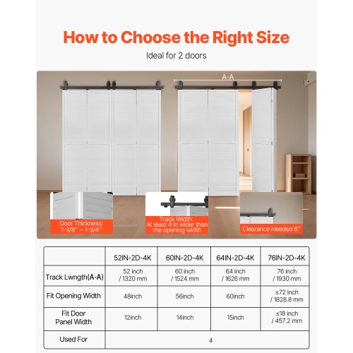 Faltbares Schiebetür-Schienenset für Scheunentore, 64 Zoll, für vier 15-Zoll-Türen | EU