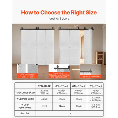 Faltbares Schiebetür-Schienenset für Scheunentore, 64 Zoll, für vier 15-Zoll-Türen | EU
