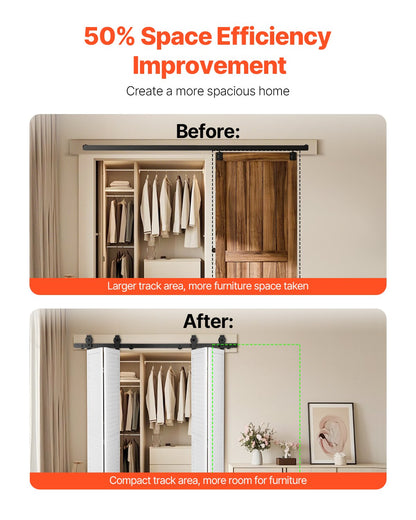 Bi-Folding Sliding Barn Door Hardware Track Kit, 60" Top Mount Track Kit, Slide Smoothly & Quietly, Heavy Duty, Easy to Install, Suitable for Four 14" Closet Pantry Laundry Doors (Not Included)