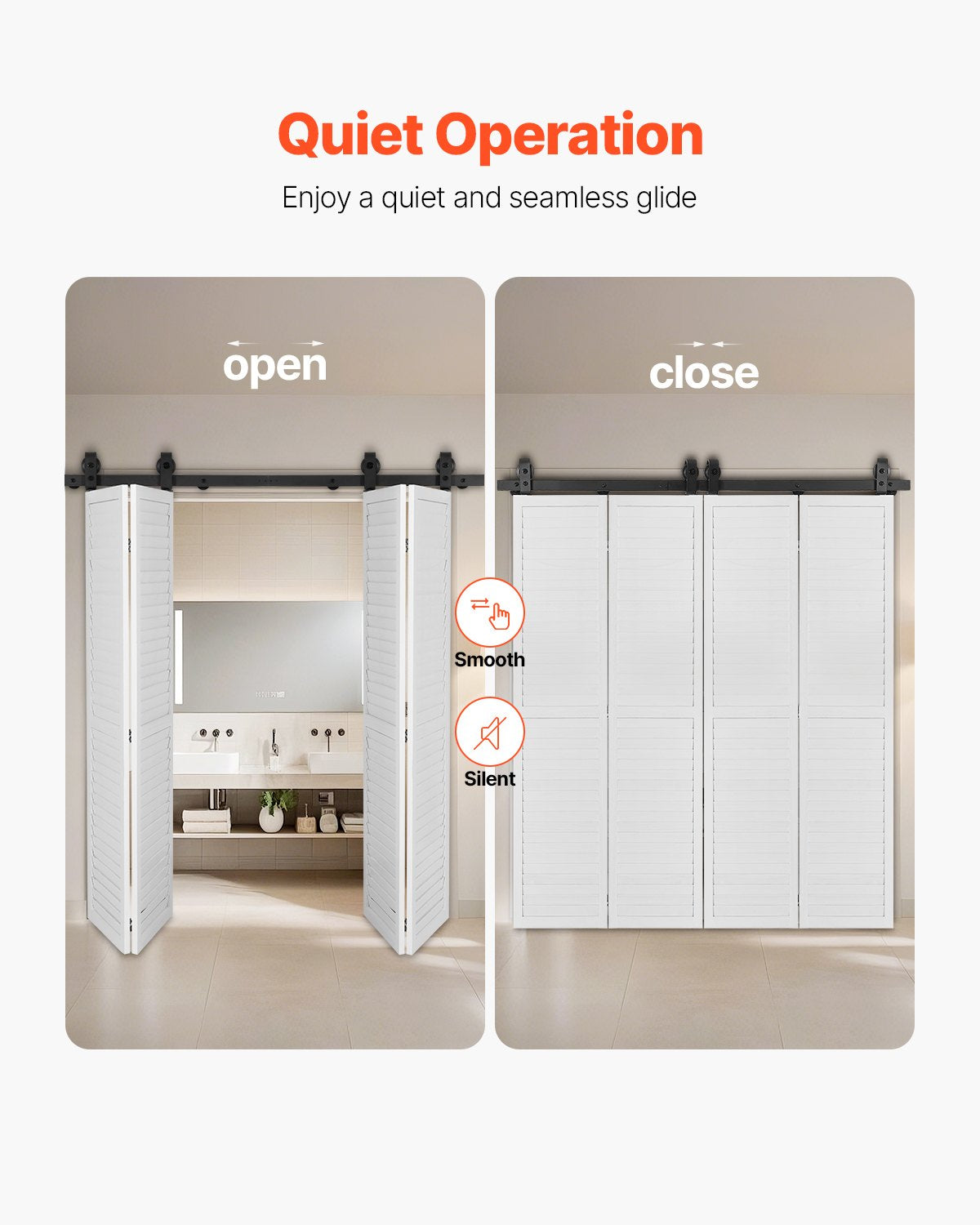 Bi-Folding Sliding Barn Door Hardware Track Kit, 60" Top Mount Track Kit, Slide Smoothly & Quietly, Heavy Duty, Easy to Install, Suitable for Four 14" Closet Pantry Laundry Doors (Not Included)