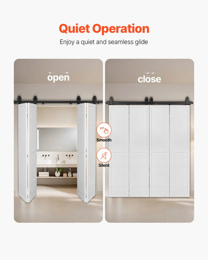 Bi-Folding Sliding Barn Door Hardware Track Kit, 60" Top Mount Track Kit, Slide Smoothly & Quietly, Heavy Duty, Easy to Install, Suitable for Four 14" Closet Pantry Laundry Doors (Not Included)