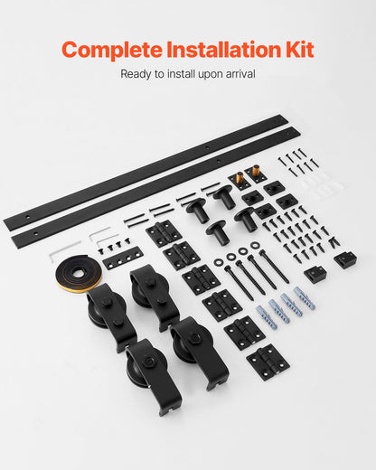Bi-Folding Sliding Barn Door Hardware Track Kit, 60" Top Mount Track Kit, Slide Smoothly & Quietly, Heavy Duty, Easy to Install, Suitable for Four 14" Closet Pantry Laundry Doors (Not Included)