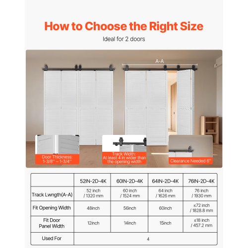 Faltbares Schiebetür-Schienenset für Scheunentore, 76 Zoll, für vier 18-Zoll-Türen | EU