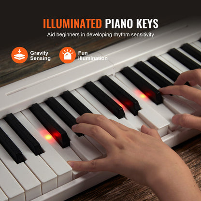 61 Key Folding Keyboard Piano, Bluetooth & MIDI, Portable Electronic Digital Foldable Piano with Sustain Pedal Touch Sensitive Lighted Keys Bag, Rechargeable for Beginners Teens Adults, White