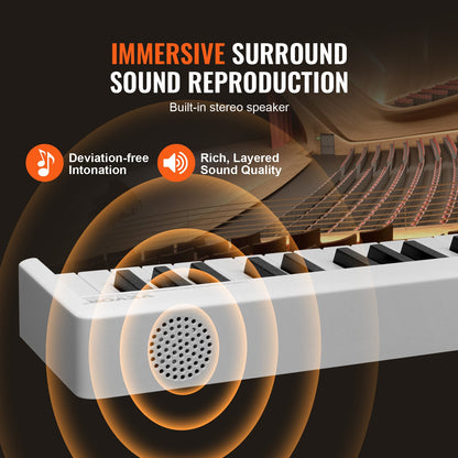 88 Key Folding Keyboard Piano Portable Foldable Piano Bluetooth MIDI White