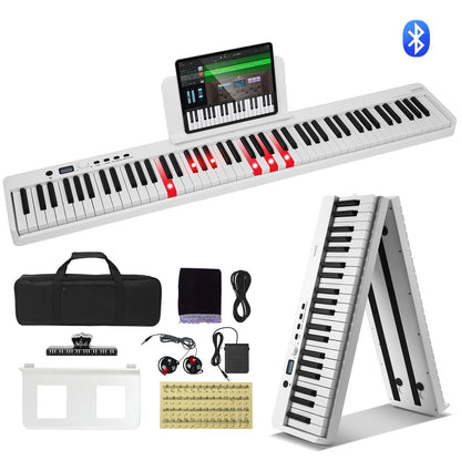88 Key Folding Keyboard Piano Portable Foldable Piano Bluetooth MIDI White