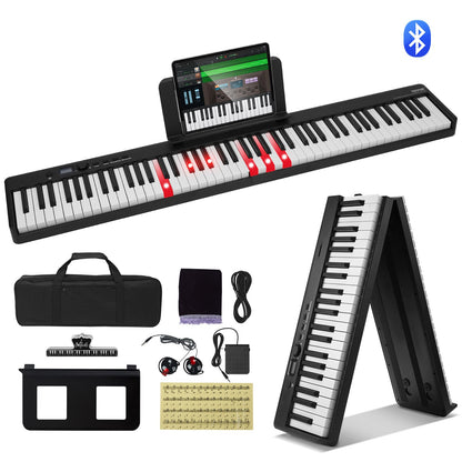 88 Key Folding Keyboard Piano Portable Foldable Piano Bluetooth MIDI Black