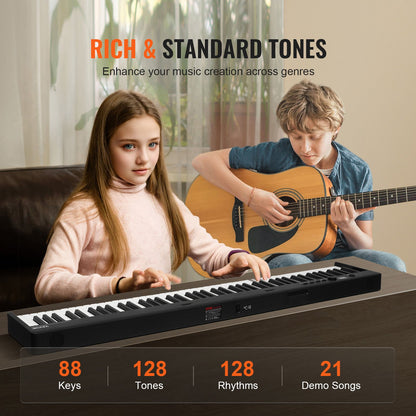 88 Key Folding Keyboard Piano, Bluetooth & MIDI, Portable Electronic Digital Foldable Piano with Sustain Pedal Bag Touch Sensitive Keys Headphones, Rechargeable for Beginners Teens Adults, Black