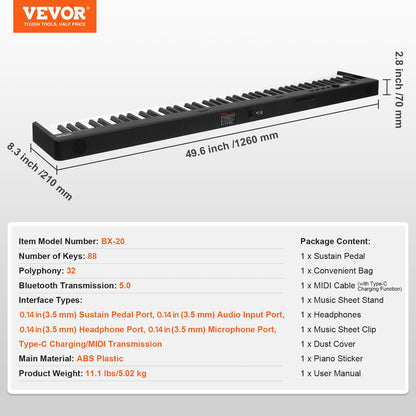 88 Key Folding Keyboard Piano, Bluetooth & MIDI, Portable Electronic Digital Foldable Piano with Sustain Pedal Bag Touch Sensitive Keys Headphones, Rechargeable for Beginners Teens Adults, Black