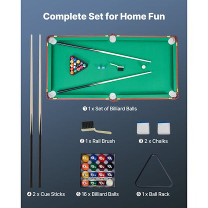 Hopfällbart biljardbord, 140 cm bärbara biljardbord, hopfällbart platsbesparande underhållningsset inkluderar boll, biljardkö, ställ, krita, borste, brunt med butterfly-tyg, för familjebruk, rekreationsrum |  EU
