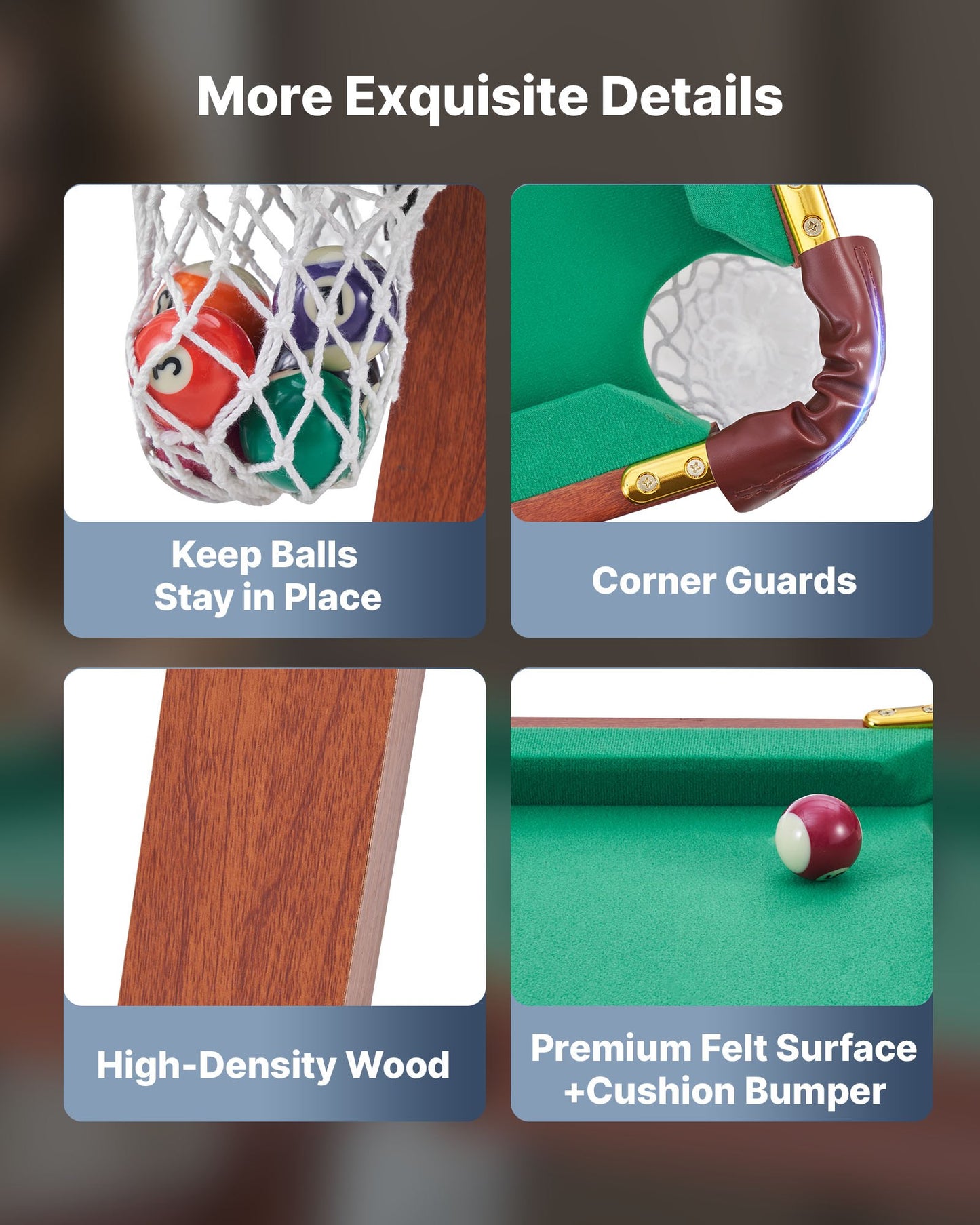 Folding Pool Table, 4.5 ft Portable Billiards Tables, Foldable Space-Saving Entertainment Game Set Includes Ball, Cue, Rack, Chalk, Brush, Brown with Bule Cloth, for Family Use, Recreation Room