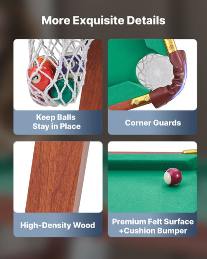 Folding Pool Table, 4.5 ft Portable Billiards Tables, Foldable Space-Saving Entertainment Game Set Includes Ball, Cue, Rack, Chalk, Brush, Brown with Bule Cloth, for Family Use, Recreation Room