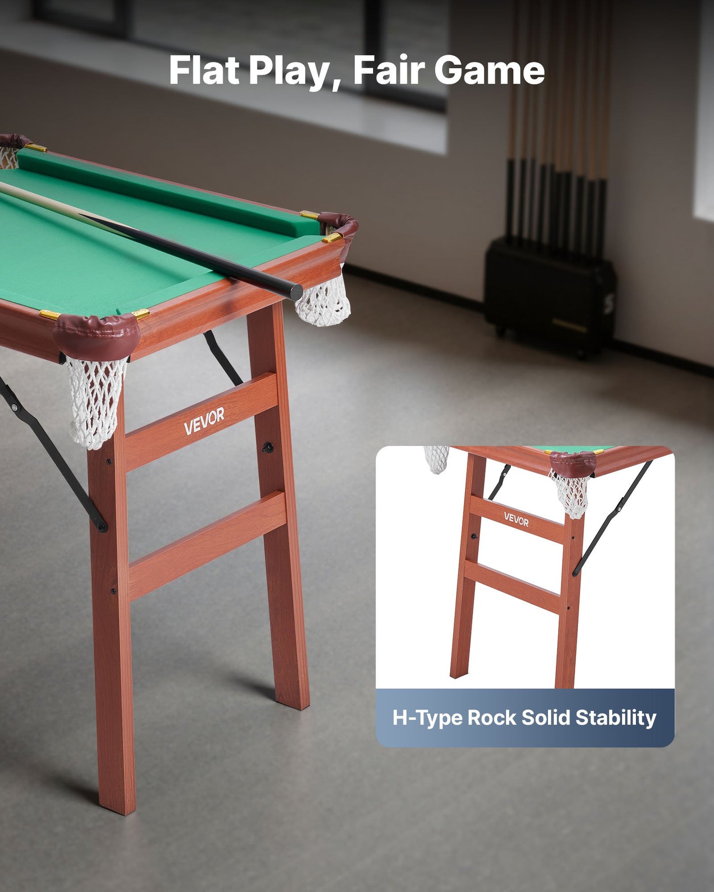 Folding Pool Table, 4.5 ft Portable Billiards Tables, Foldable Space-Saving Entertainment Game Set Includes Ball, Cue, Rack, Chalk, Brush, Brown with Bule Cloth, for Family Use, Recreation Room