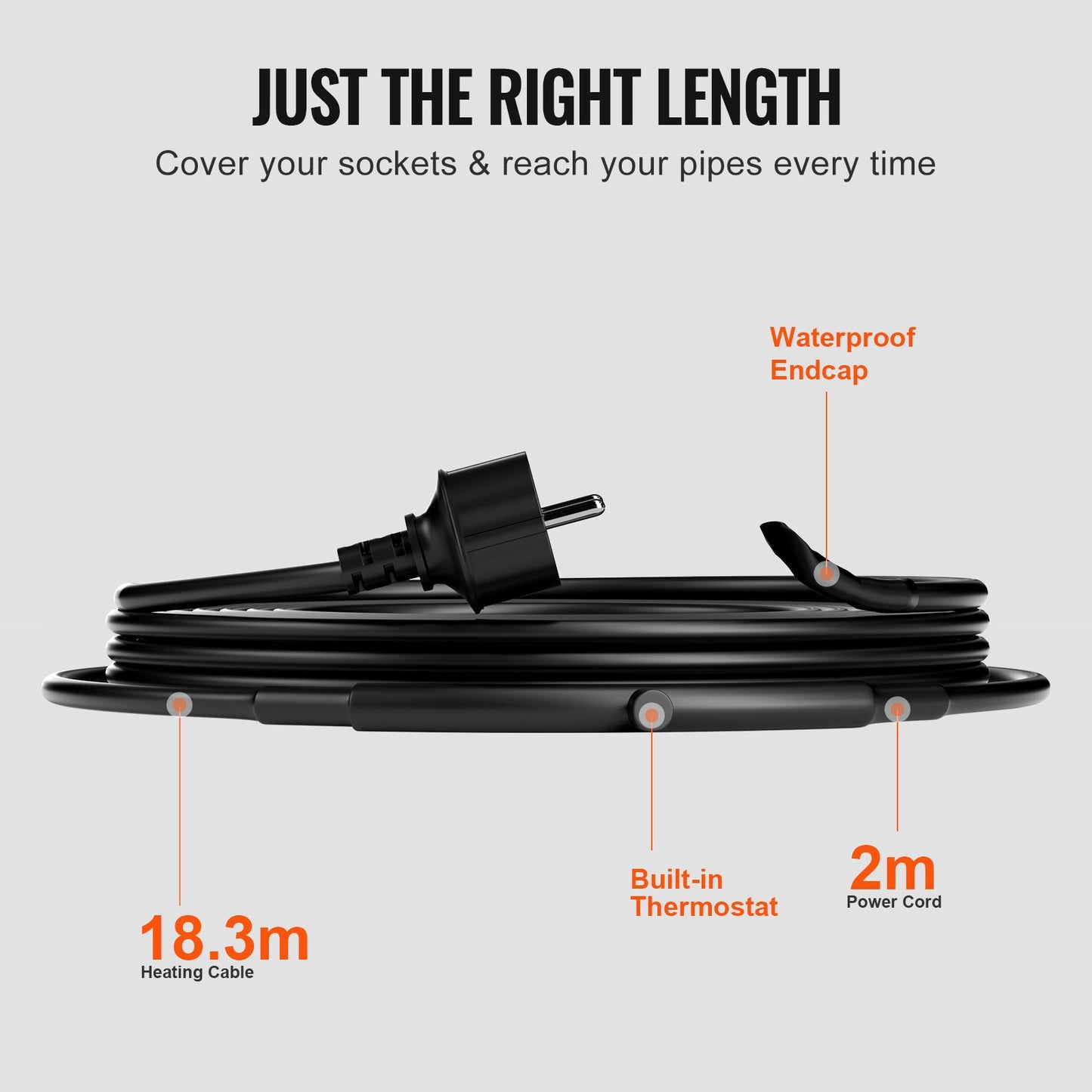 Self-regulating pipe heating cable 18.3m 16.4W/m heating tape with thermostat