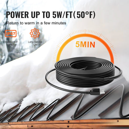 Self-Regulating Pipe Heating Cable, 100FT 5W/FT Heat Tape for Pipes, Roof Snow Melting De-icing, Gutter and Pipe Freeze Protection