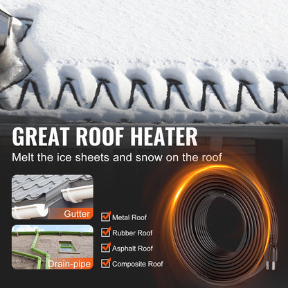 Self-Regulating Pipe Heating Cable, 100FT 5W/FT Heat Tape for Pipes, Roof Snow Melting De-icing, Gutter and Pipe Freeze Protection