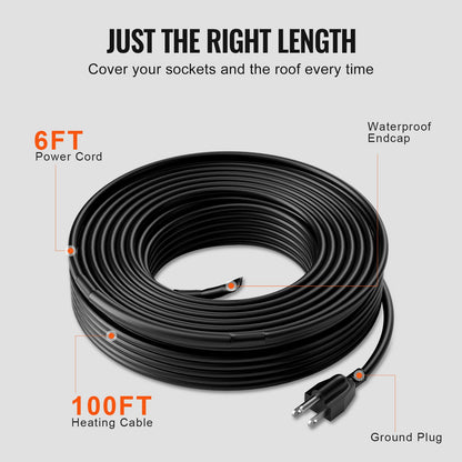 Self-Regulating Pipe Heating Cable, 100FT 5W/FT Heat Tape for Pipes, Roof Snow Melting De-icing, Gutter and Pipe Freeze Protection
