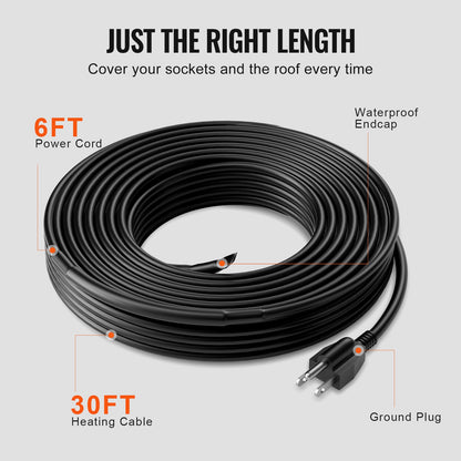 Self-Regulating Pipe Heating Cable, 30FT 5W/FT Heat Tape for Pipes, Roof Snow Melting De-icing, Gutter and Pipe Freeze Protection
