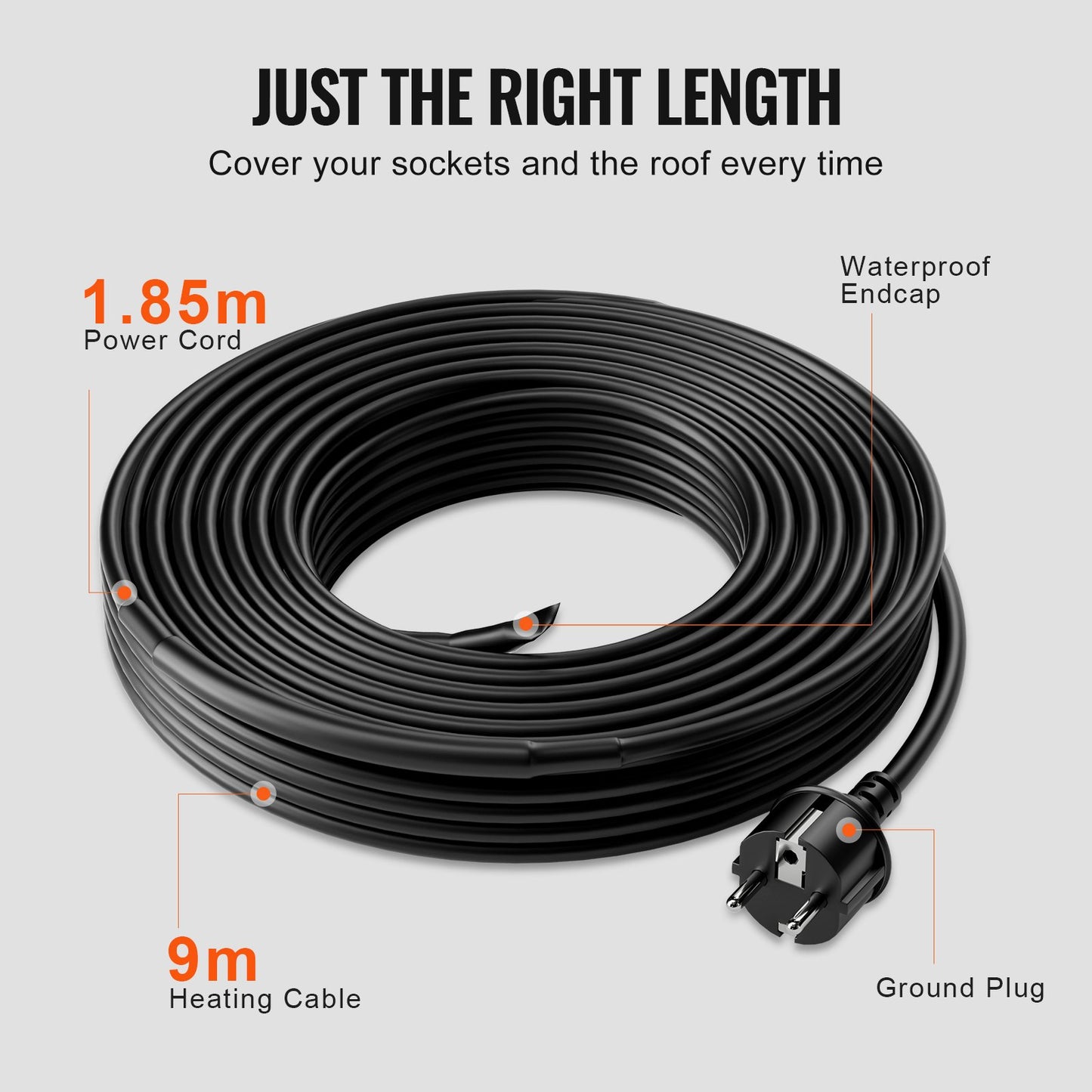 Self-regulating pipe heating cable 9m 16W/m heating tape for pipe roof