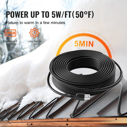 Self-Regulating Pipe Heating Cable, 140FT 5W/FT Heat Tape for Pipes, Roof Snow Melting De-icing, Gutter and Pipe Freeze Protection