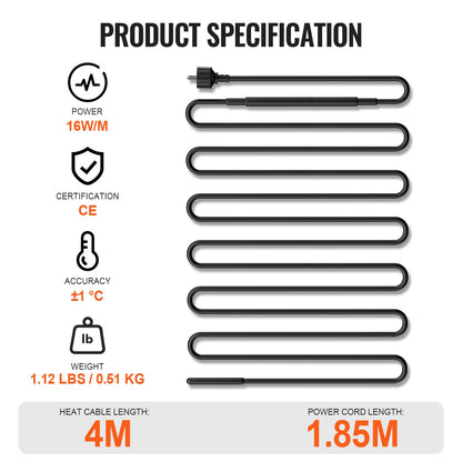 Self-regulating pipe heating cable 4m 16W/m heating tape for pipe roof