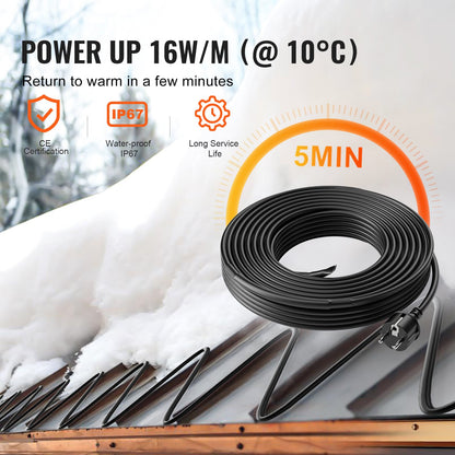 Self-regulating pipe heating cable 15m 16W/m heating tape for pipe roof