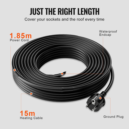 Self-regulating pipe heating cable 15m 16W/m heating tape for pipe roof