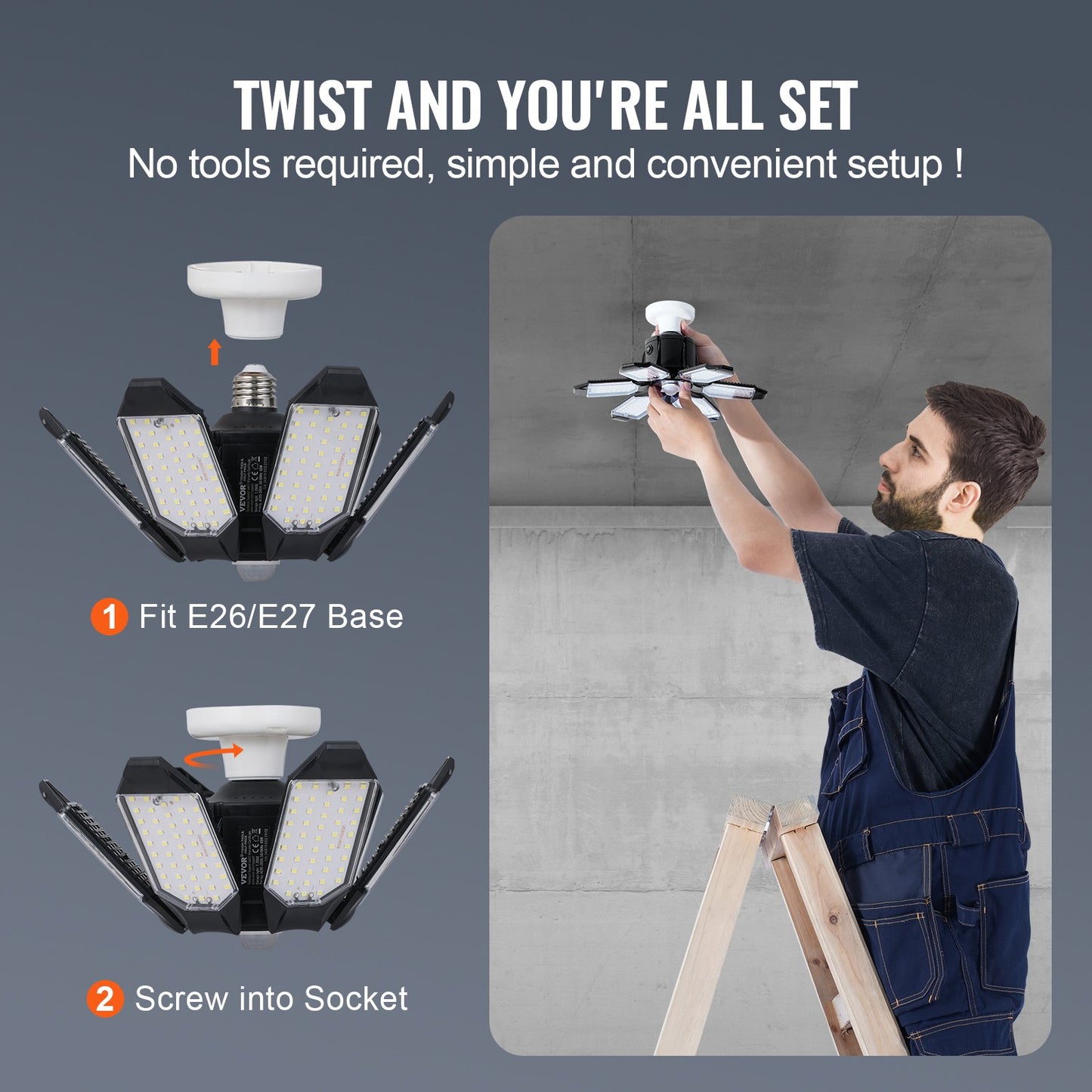 LED-Garagenleuchte 15000LM 2er-Pack verformbare helle Ladendeckenleuchte