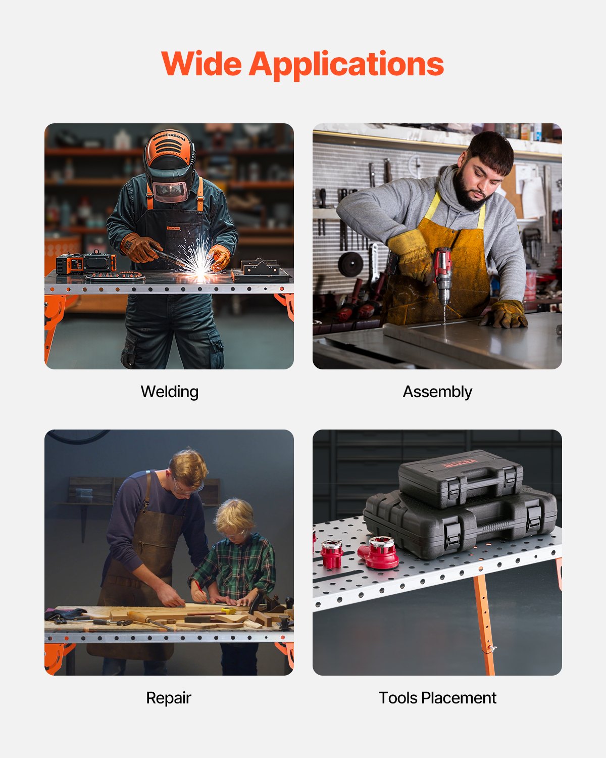 Svetsbord 44" x 21" 500LBS hopfällbar arbetsbänk med 4-nivå justerbar höjd