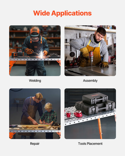 Svetsbord 44" x 21" 500LBS hopfällbar arbetsbänk med 4-nivå justerbar höjd