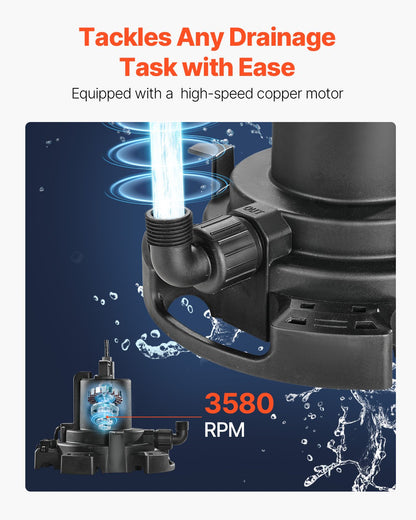 Automatic Pool Cover Pump, 1/2 HP 1600 GPH, 120V Submersible Swimming Pool Cover Pump with 25 ft Power Cord, 25 ft Max Head Lift, Water Removal and Transfer Pump, for Pool Draining Hot Tubs