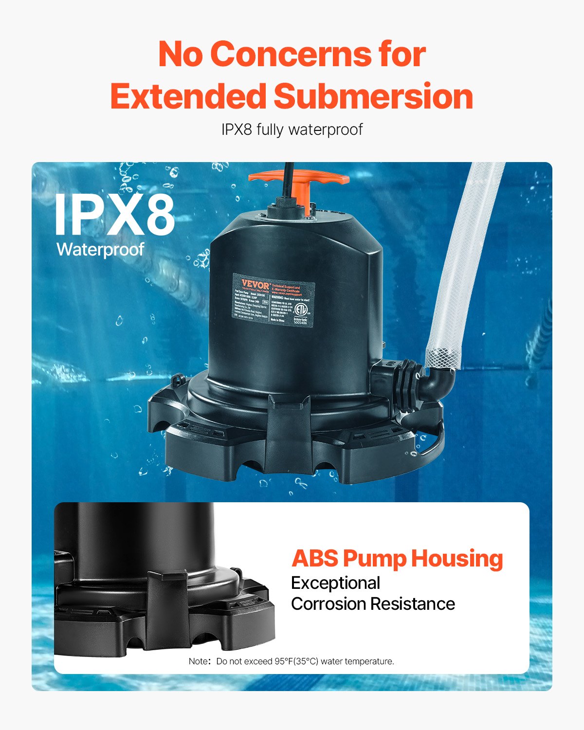 Pool Cover Pump, 1/2 HP 1575 GPH, 120V Submersible Swimming Pool Cover Pump with 25 ft Power Cord, 24 ft Max Head Lift, Water Removal and Transfer Pump, for Pool Draining Inflatable Water Parks