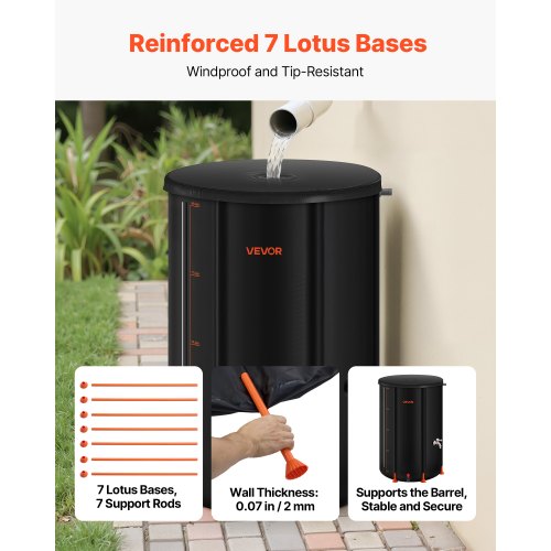 Hopfällbar regntunna, 380 l bärbar regnvattentunna, 1000D PVC regnvattenuppsamlingssystem, trädgårdsvattenbehållare med kran och överfyllningskit, svart |  EU