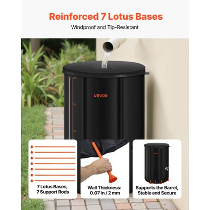 Hopfällbar regntunna, 380 l bärbar regnvattentunna, 1000D PVC regnvattenuppsamlingssystem, trädgårdsvattenbehållare med kran och överfyllningskit, svart |  EU