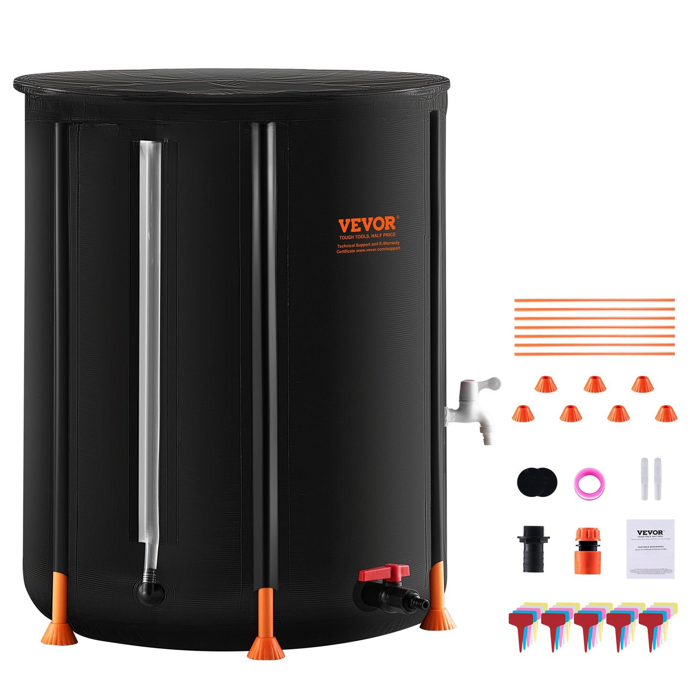 Zusammenklappbare Regentonne, 100 Gal Regenfänger mit Zapfhähnen und Überlauf-Set
