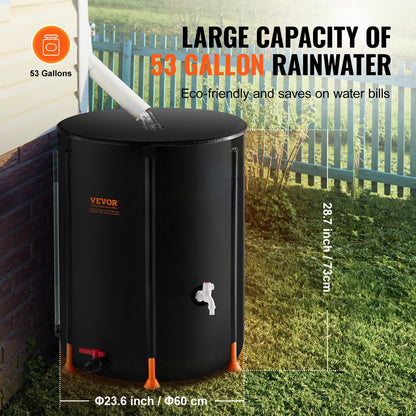 Collapsible Rain Barrel, 53 Gallon/201 L Portable Rain Water Collection Barrel, PVC Rainwater Collection System with Spigots and Overflow Kit, Water Barrel for Garden Water Catcher