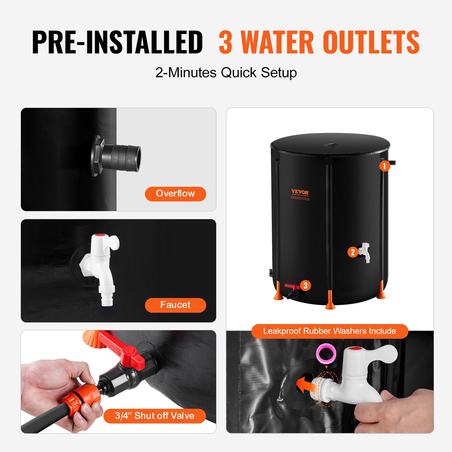 Collapsible Rain Barrel, 53 Gallon/201 L Portable Rain Water Collection Barrel, PVC Rainwater Collection System with Spigots and Overflow Kit, Water Barrel for Garden Water Catcher