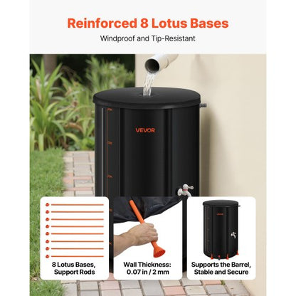 Hopfällbar regntunna, 250 l bärbar regnvattentunna, 500D PVC regnvattenuppsamlingssystem, trädgårdsvattenbehållare med kran och överfyllningskit, svart |  EU