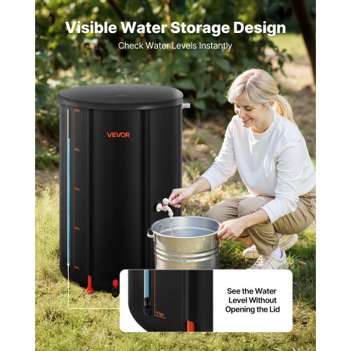 Hopfällbar regntunna, 250 l bärbar regnvattentunna, 500D PVC regnvattenuppsamlingssystem, trädgårdsvattenbehållare med kran och överfyllningskit, svart |  EU