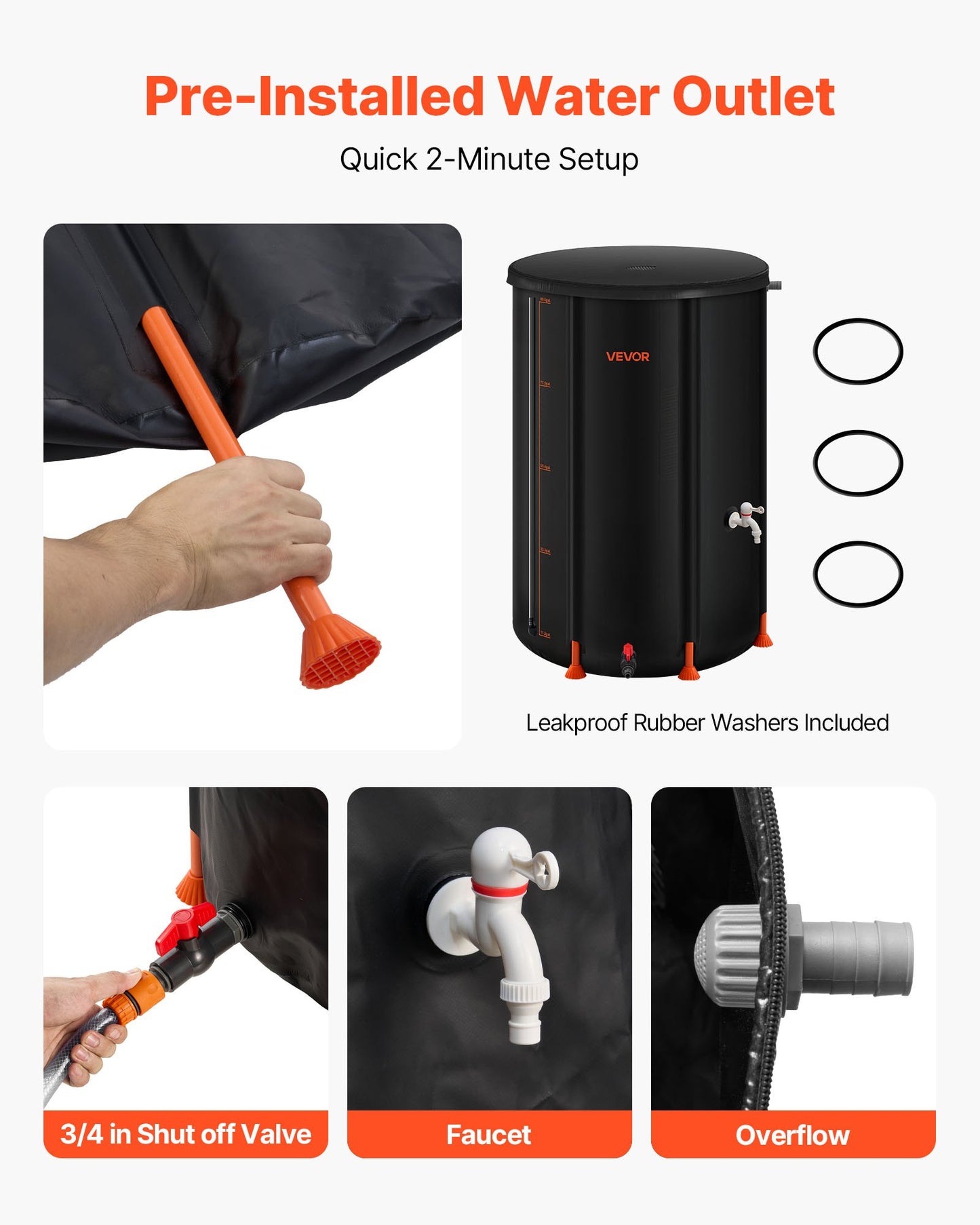 Collapsible Rain Barrel, 66 Gallon Portable Rain Water Collection Barrel, 500D PVC Rainwater Collection System, Garden Water Catcher Tank Storage Container with Spigot & Overflow Kit, Black