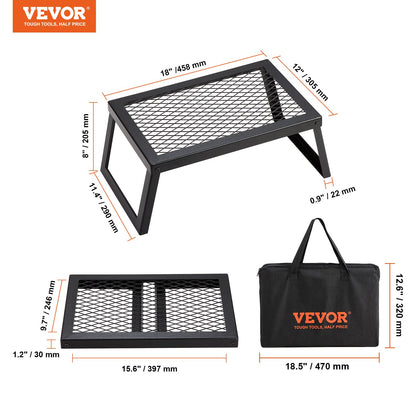 Folding Campfire Grill, Heavy Duty Steel Mesh Grate, 18" Portable Camping Grates Over Fire Pit, Camp Fire Cooking Equipment with Legs Carrying Bag, Grilling Rack for Outdoor Open Flame Cooking