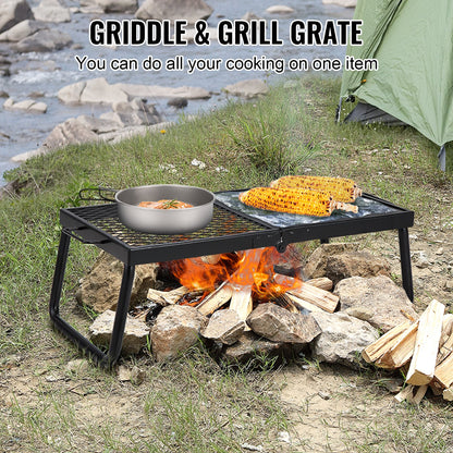 Folding Campfire Grill, Heavy Duty Steel Mesh Grill, 57 cm Portable Camping Grill Over the Fire Pit, Campfire Cooking Equipment with Leg Carry Bag, Grill Stand for Outdoor Cooking with Open Flame