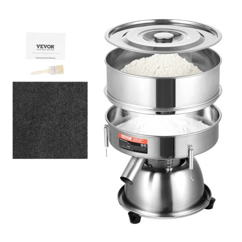 Automatic Electric Vibrating Sieve, Stainless Steel Sifter Shaker Machine with 30+50 Mesh, 45W Automatic Powder Sifter Machine Countertop, Electric Sieve Shaker for Flour Powers, Mungbean, Rice