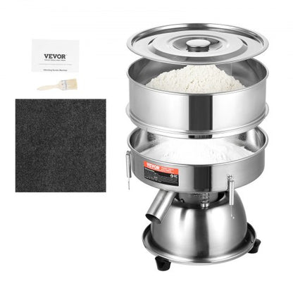 Automatic Electric Vibrating Sieve, Stainless Steel Sifter Shaker Machine with 30+50 Mesh, 45W Automatic Powder Sifter Machine Countertop, Electric Sieve Shaker for Flour Powers, Mungbean, Rice