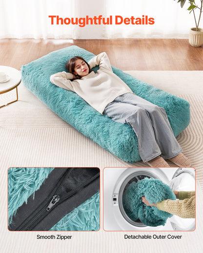 Bean Bag Chair, Giant BeanBag Chair with Removable & Washable Cover for Adults, Fluffy Plush & High-Density Foam Filling Floor Adult Bean Bag with Zapper, Ideal for Living Room, Bedroom, Blue