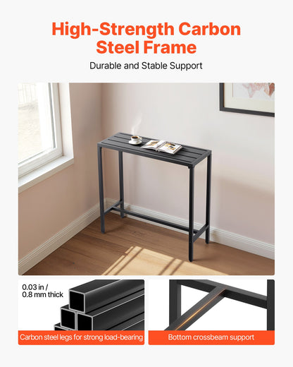 Outdoor Bar Table, 39.4 x 15 in Patio Bar Table, Waterproof Top & Sturdy Metal Frame, Rectangle Counter Height Dining Tables, Outdoor Furniture for Balcony, Yard, Hot Tub, Poolside, Indoor