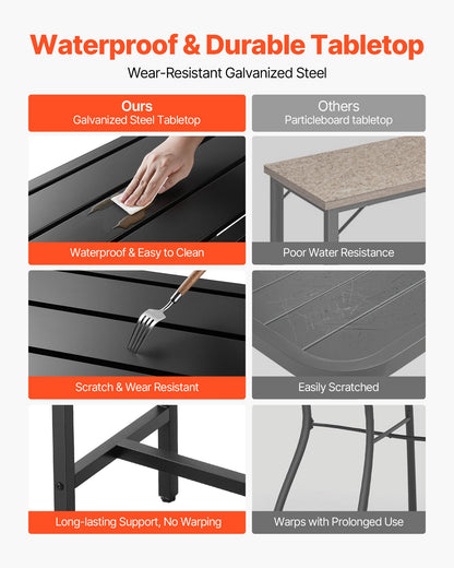 Outdoor Bar Table, 39.4 x 15 in Patio Bar Table, Waterproof Top & Sturdy Metal Frame, Rectangle Counter Height Dining Tables, Outdoor Furniture for Balcony, Yard, Hot Tub, Poolside, Indoor