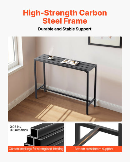 Outdoor Bar Table, 47 x 15 in Patio Bar Table, Waterproof Top & Sturdy Metal Frame, Rectangle Counter Height Dining Tables, Outdoor Furniture for Balcony, Yard, Hot Tub, Poolside, Indoor