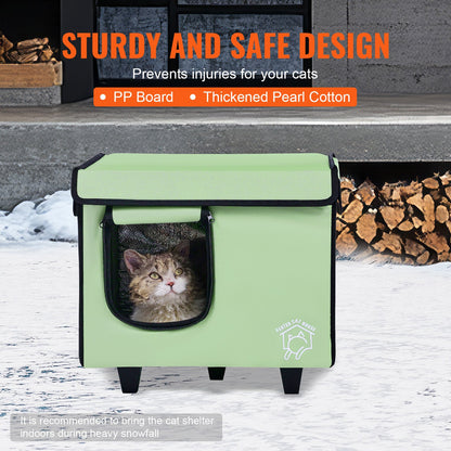 Elevated Heated Cat House, Cuboid Kitty Shelter with Adjustable Temperature and Timer, 900D Oxford Cloth Foldable Cat Shelter with Heated Pad for Winter to Stay Warm and Cozy, Green (Small)