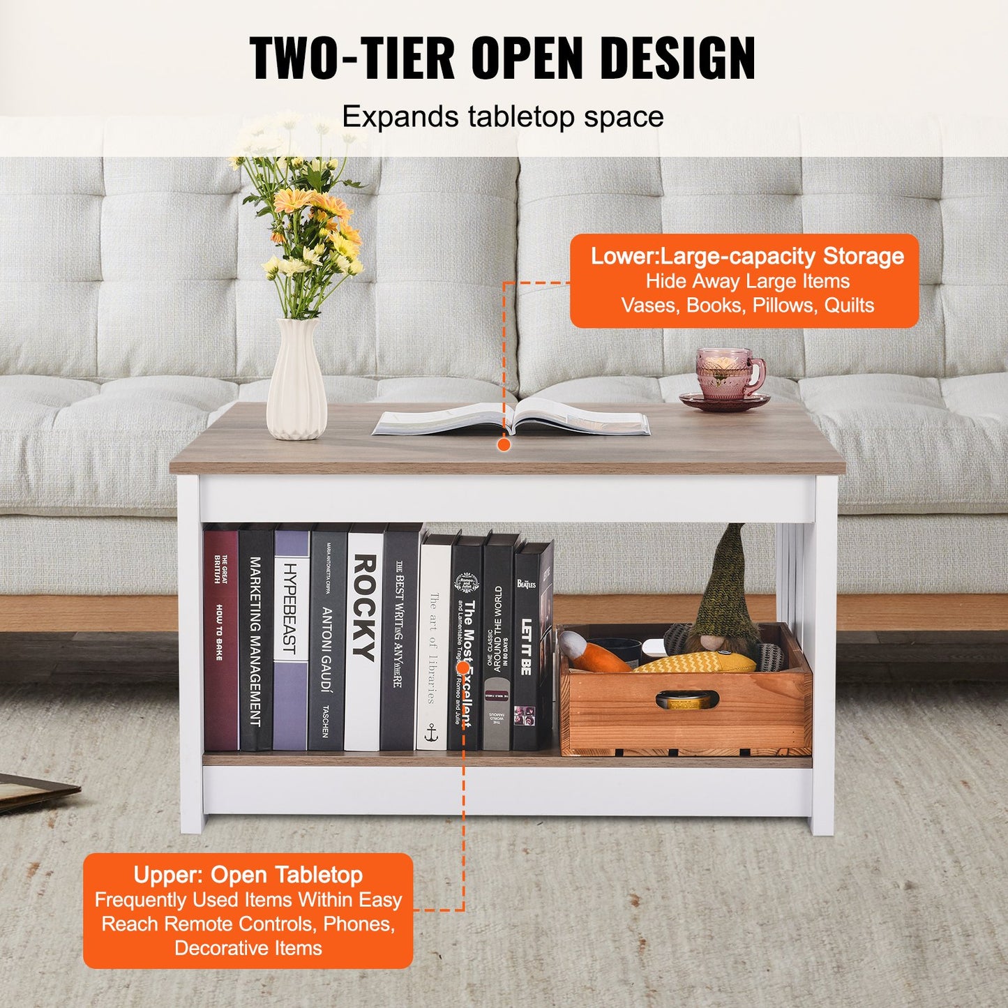 31,5" Farmhouse Couchtisch Quadratischer Tisch mit offenem Staufach